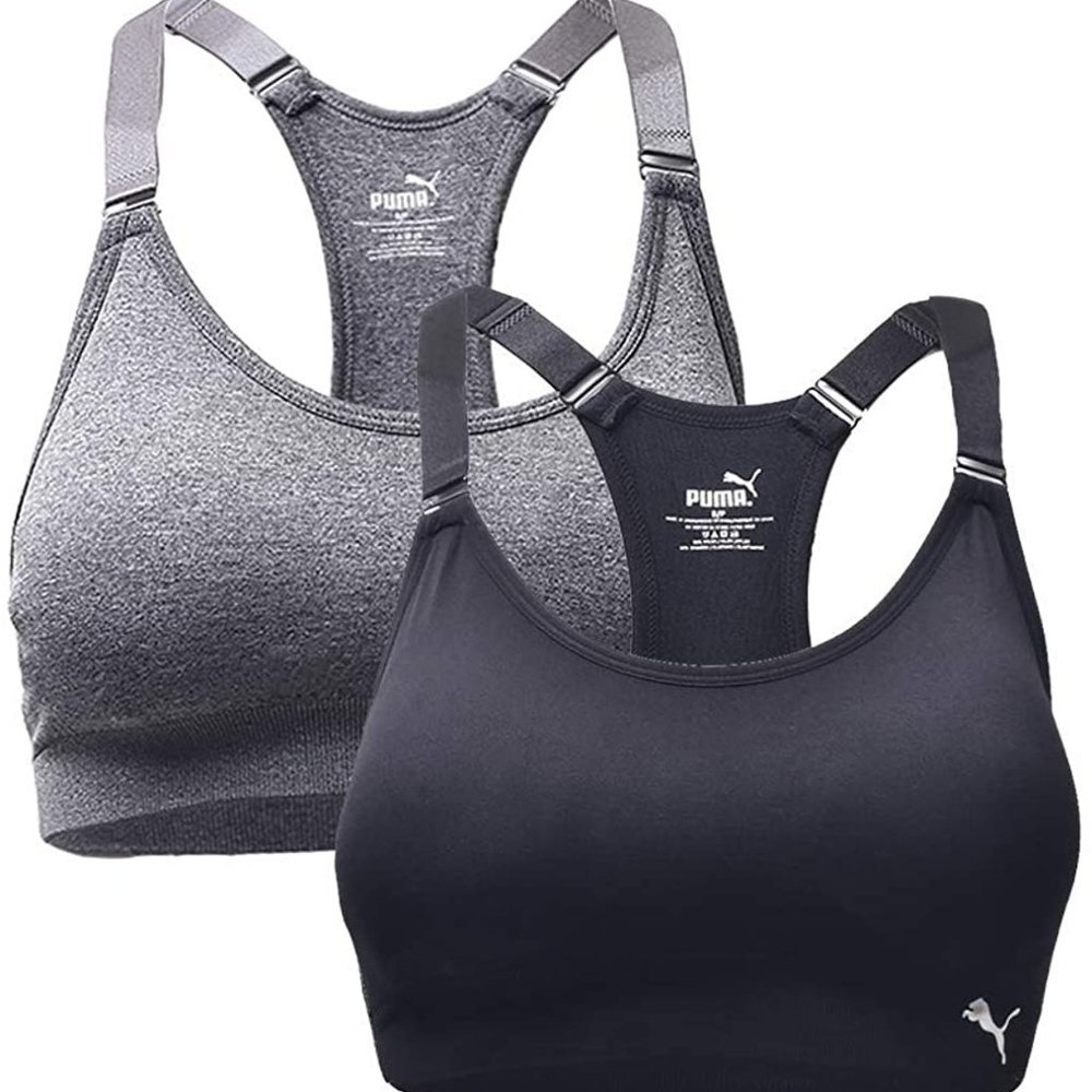 Puma Women's Seamless Sports Bra with Removable Cups, 2-Pack - Black/Grey